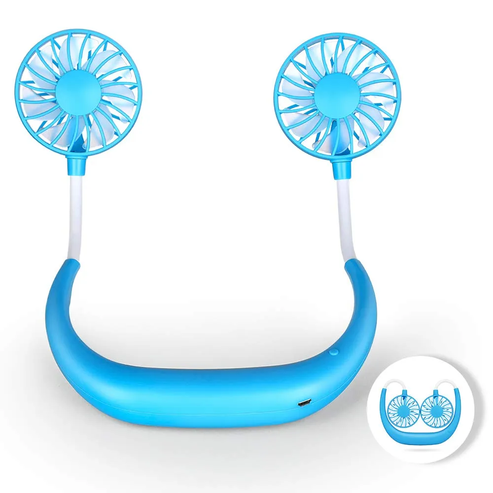 Portable Rechargeable Neck Fan with Dual Cooling Heads